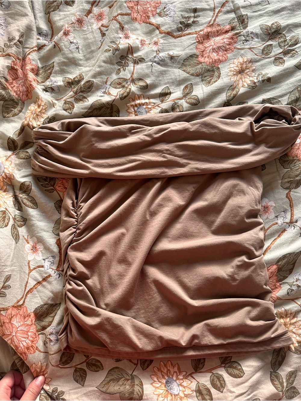 Abercrombie & Fitch Modal Blend Collection Ruched Off-Shoulder Skirt in tan L